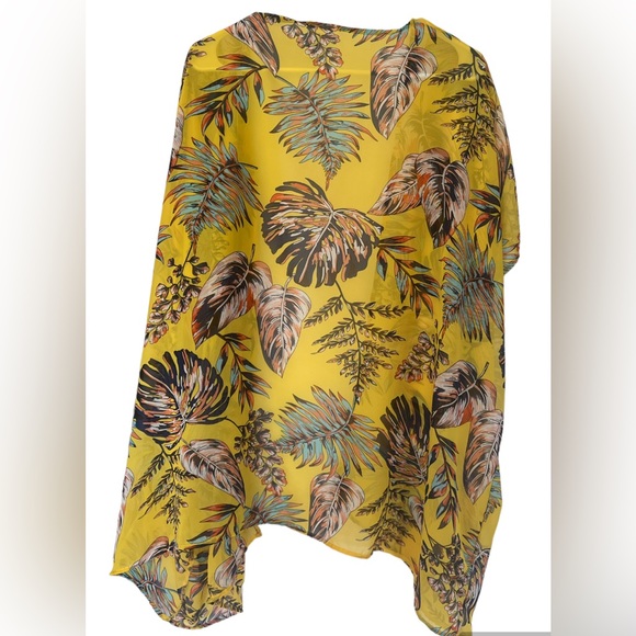 Women’s Boho Leaf Print Open Front Sheer Kimono Cardigan Cover Up - Picture 3 of 8